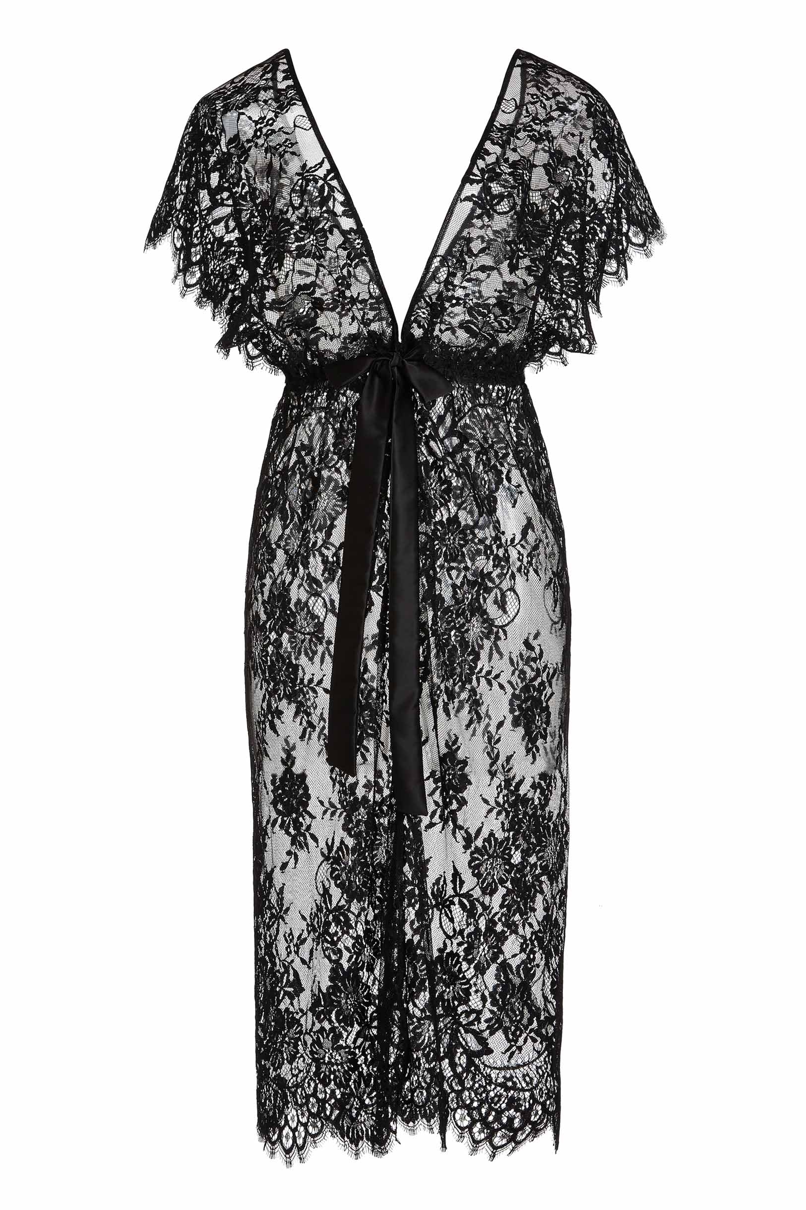 Margot Black Midi Lace Kimono Robe for Women - Elegant Lace Cover Up for Bridal Party, Honeymoon, Boudoir Photography & Spa Days