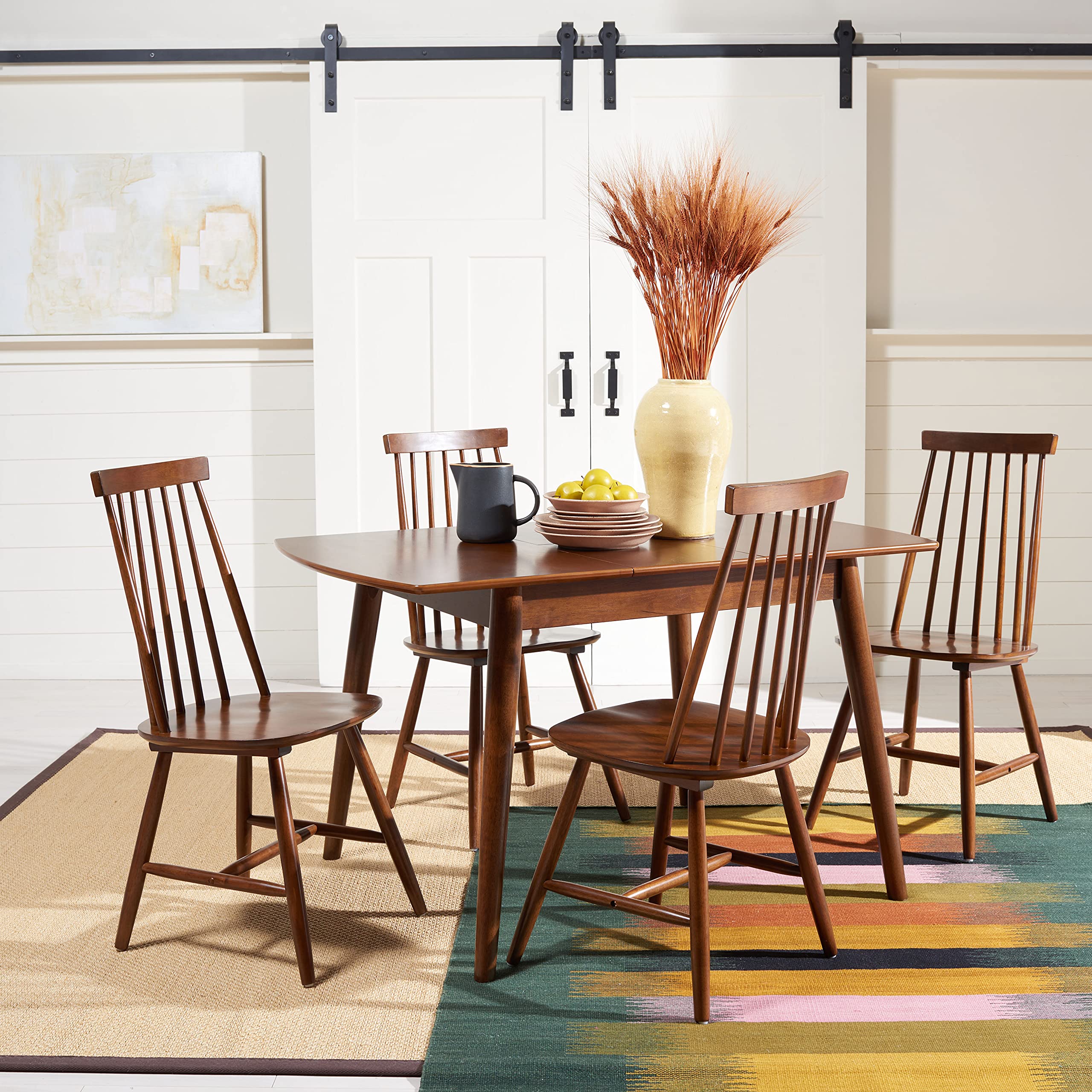 SAFAVIEH Priam Farmhouse Walnut Brown Spindle Back Accent Chair - Rustic Dining & Living Room Furniture for Kitchen, Breakfast Nook, and Home Decor