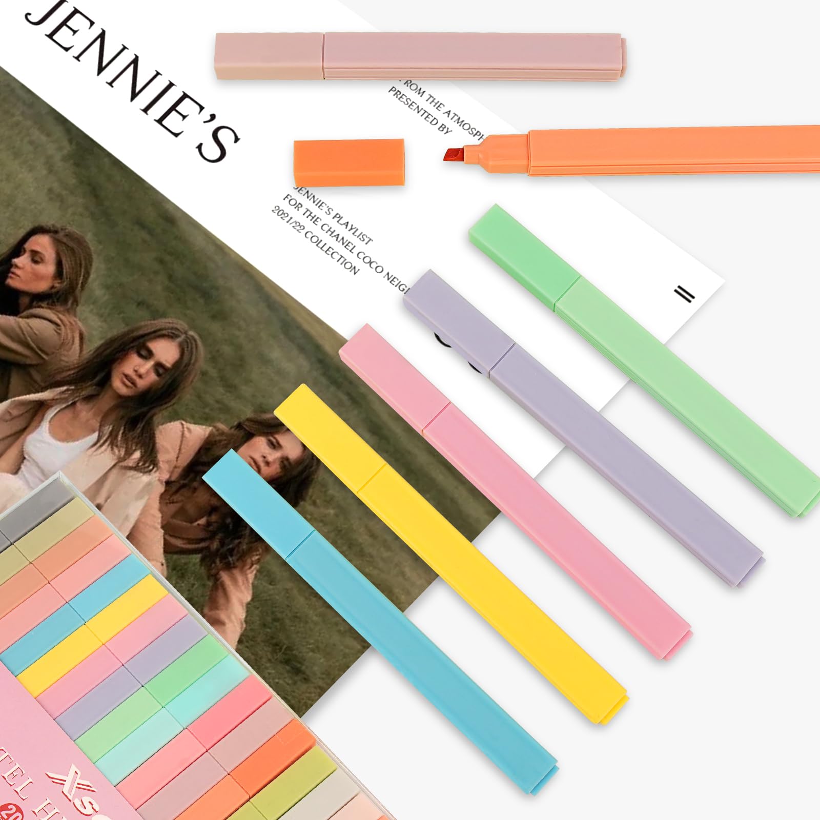 Pastel Highlighters 20 Colors - No Bleed Bible Pens for School & Study