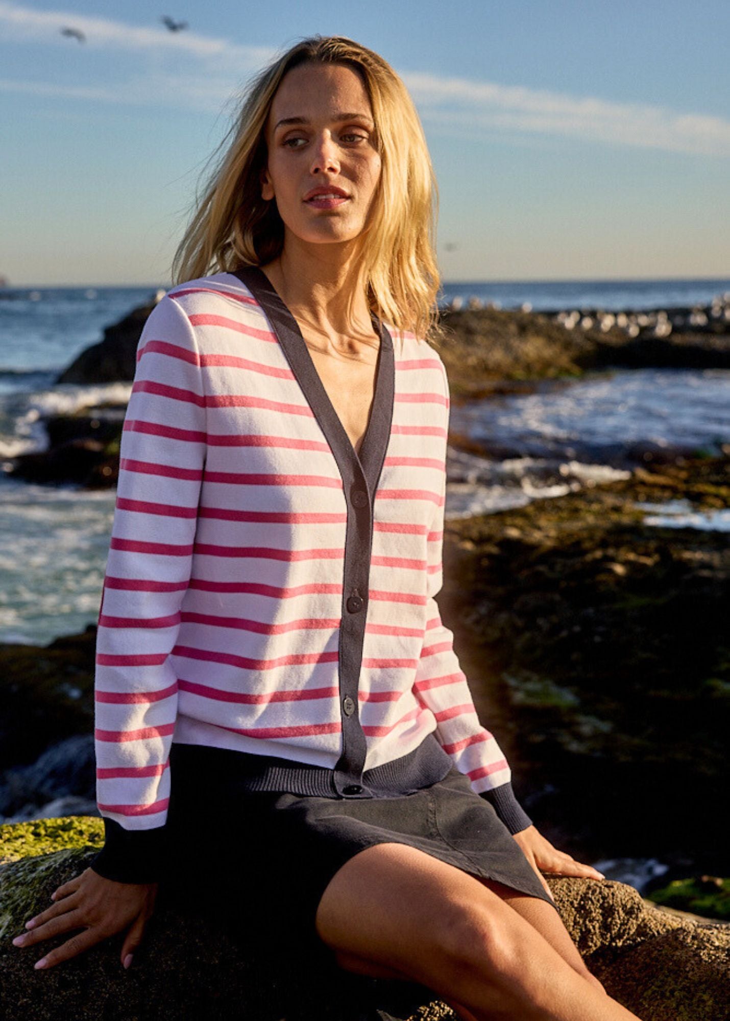 MANOSQUE Striped Cotton Cardigan for Women - Lightweight Summer Beach Cover-Up - Côte d'Azur Inspired Fashion for Casual Outings & Vacation Wear