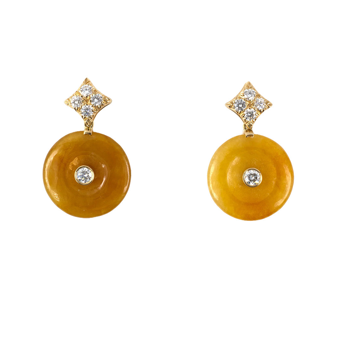 Exquisite Diamond & Jadeite Pi Disc Earrings - 925 Sterling Silver Handmade Jewelry for Women | Perfect for Weddings, Parties & Special Occasions