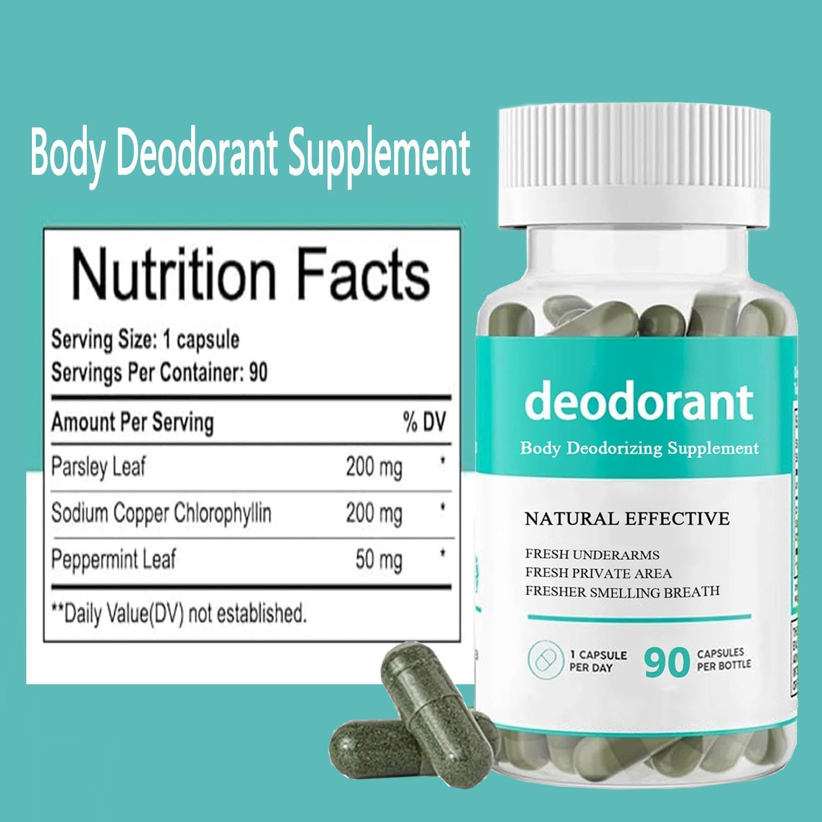 Natural Body Deodorizing Supplement Capsules - 90 Count for Internal Odor Control | Reduce Body Odor from Within | Perfect for Active Lifestyles & Travel