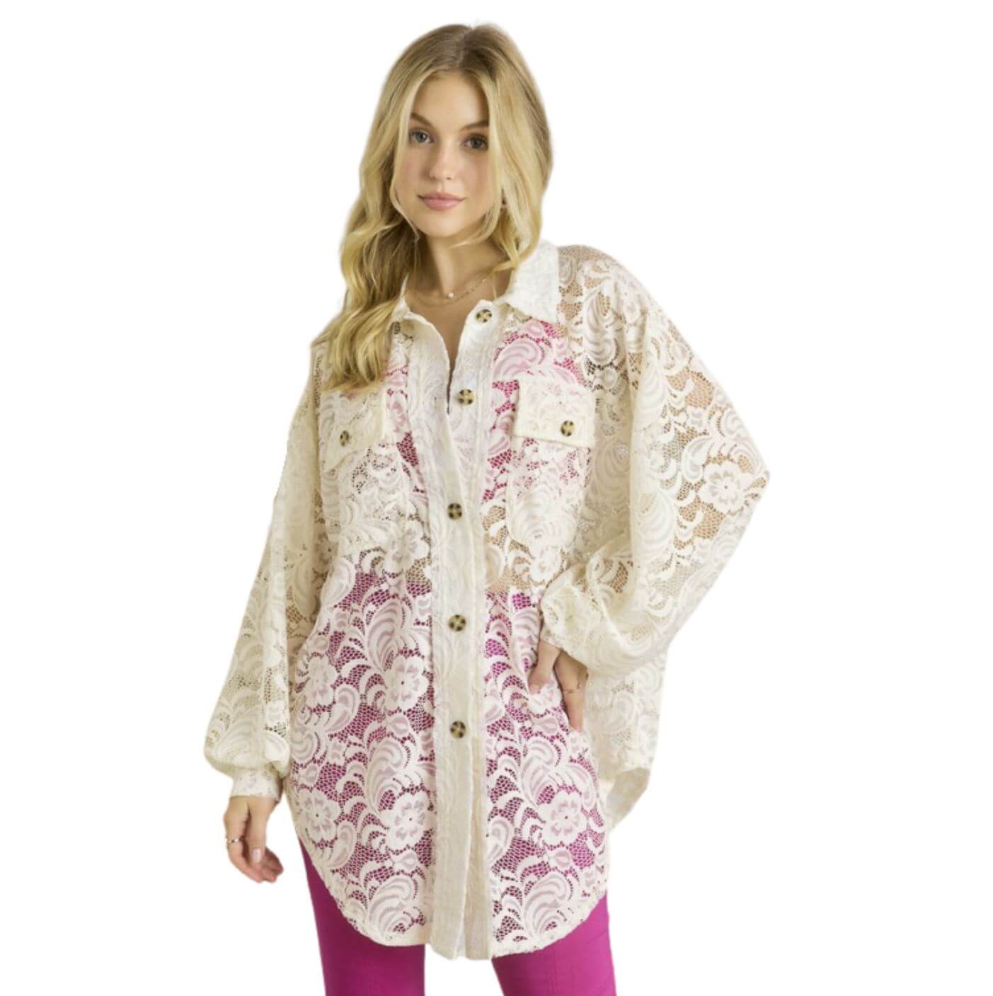 Vacation Lace Button Down Shirt for Women - Summer Beach Cover Up, Casual Blouse, Final Sale Clearance - Perfect for Beach Trips, Resort Wear & Date Nights