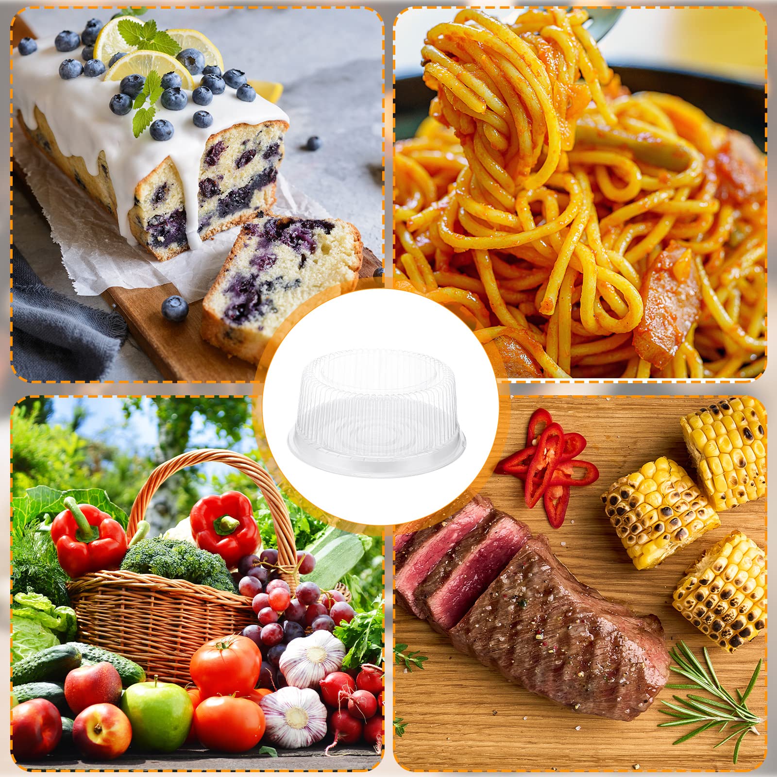 24-Piece 8-Inch Disposable Plastic Cake Containers with Clear Lids - Round Serving Trays for Party Food, Takeout, Catering & Dessert Display (White) - Perfect for Birthday Parties, Weddings, Bakery Storage & Food Presentation