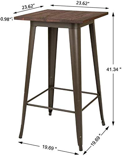 Glitzhome 3-Piece Pub Table and Chairs Set - Square Rustic Bar Height Table with Adjustable Swivel Bar Stools for Kitchen, Bistro, Dining Room & Breakfast Nook | Perfect for Small Spaces, Entertaining & Casual Dining