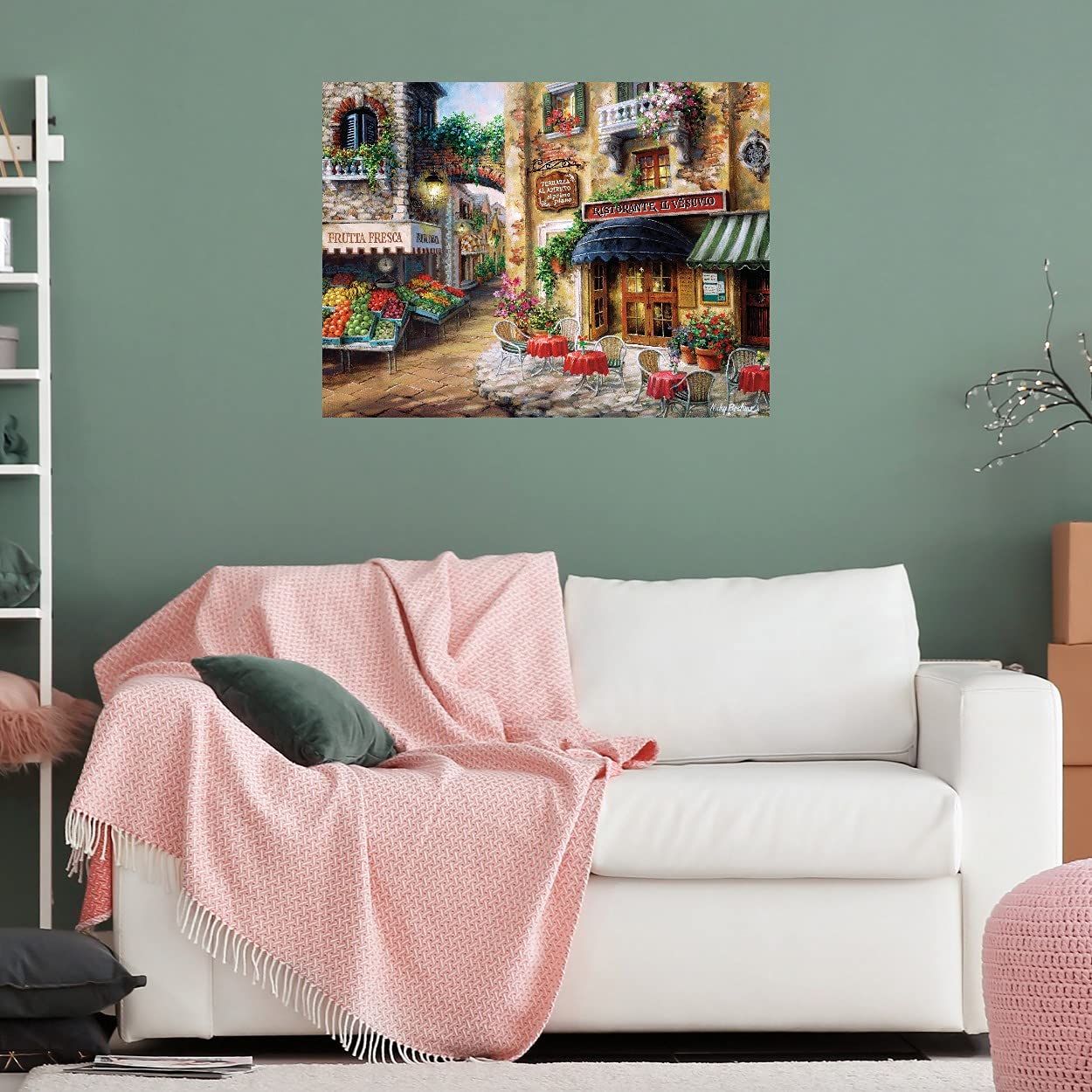 Large French Art Buon Appetito Canvas Wall Decor - 46x35 Inch Cityscape Painting by Nicky Boehme for Living Room & Dining Room | Elegant Home Decor & Gift Idea