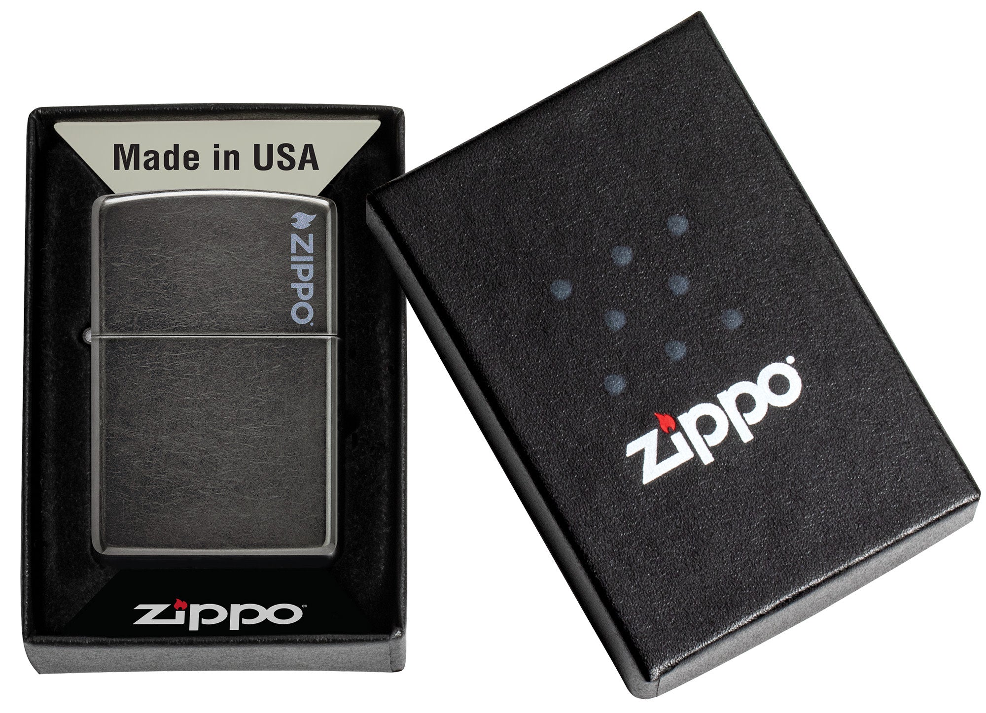 Classic Grey Zippo Logo Lighter - Windproof Refillable Metal Lighter for Outdoor Camping, Hiking & Everyday Use