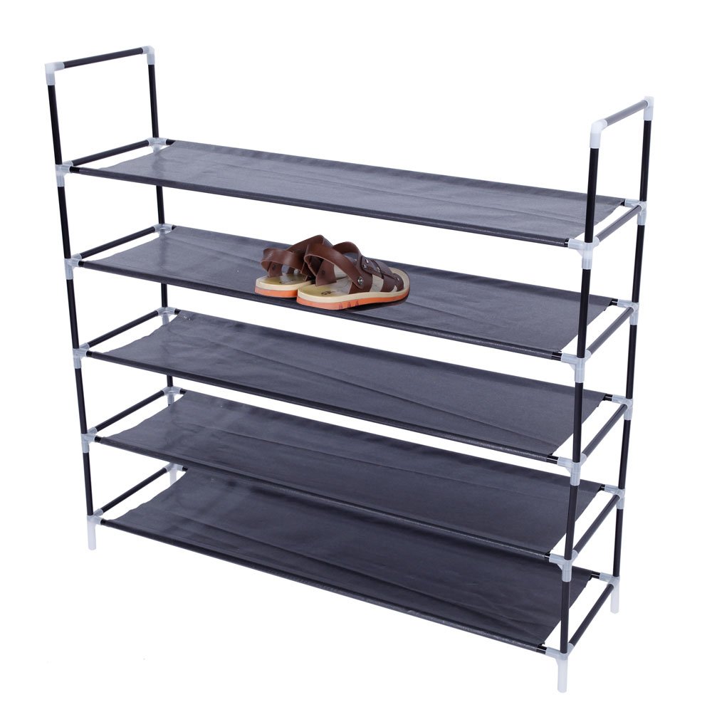 5-Tier Space Saving Shoe Rack Organizer - Non-Woven Fabric & Metal Frame Shoe Storage Cabinet with Handle (23