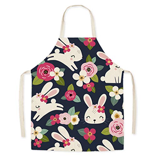 Hibye Kitchen Chef Easter Series Floral Print Linen Apron - Adjustable Unisex Bib for Cooking, Baking & Grilling - Perfect for Restaurants, Home Chefs & Easter Costumes