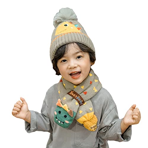 2-5 Years Old Kids' Winter Hats & Scarves Set - Cartoon Animal Wool Knit Beanie & Scarf for Boys Girls - Warm Windproof Toddler Hat for Outdoor Play, Snow Day, Christmas Gifts