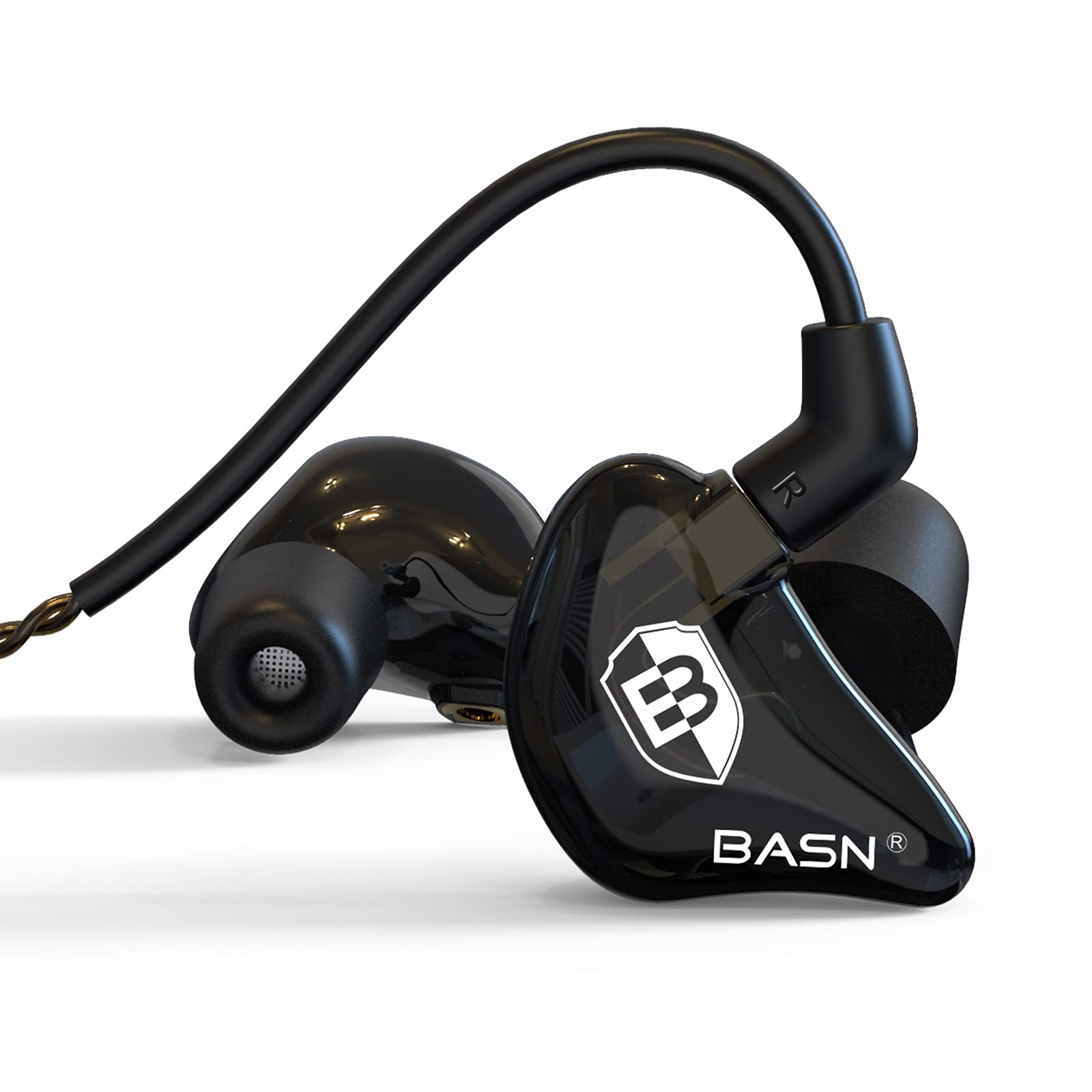 BASN Bsinger PRO In-Ear Monitor Headphones for Musicians - High-Fidelity Dynamic Driver Noise Isolating Earphones with 2 Detachable MMCX Cables (Black) | Perfect for Live Performances, Studio Recording & Stage Monitoring