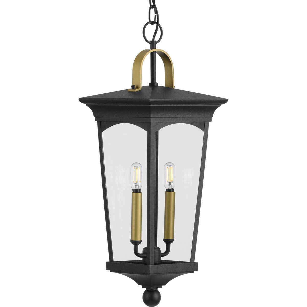 Progress Lighting Chatsworth 2-Light Outdoor Hanging Lantern - Clear Glass, Textured Black Finish - Traditional Style for Porch, Patio & Garden Decor
