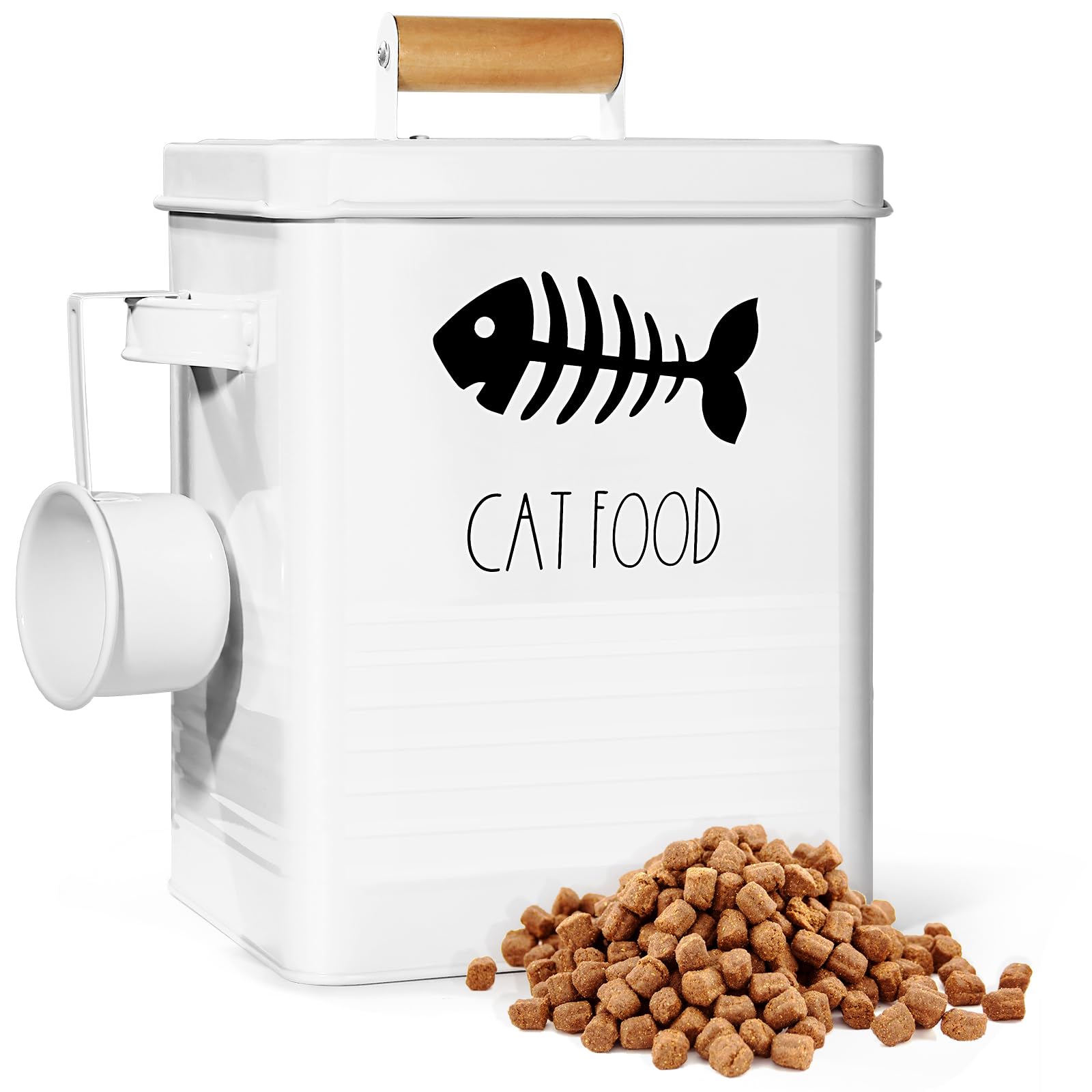 Airtight Cat Food Container with Metal Lid & Scoop for Kitchen Storage