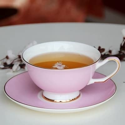 DODOUNA Elegant Bone China Coffee Cup and Saucer Set - 220ml Porcelain Tea Cup with Handle, Perfect for Home, Office, and Gifts - Classic Design for Coffee, Tea, and Hot Beverages