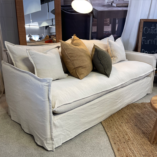 Malibu 3-Seater Slipcover Sofa - Natural Linen Fabric - Comfortable Living Room Furniture for Home & Office Decor
