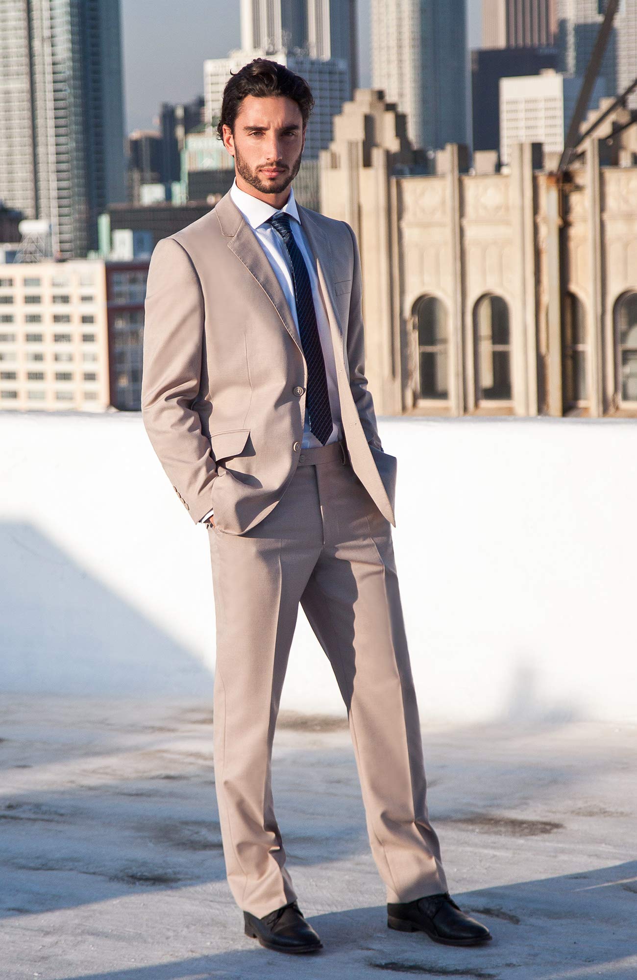Modern Fit 2-Piece Italian Suit for Men - Wool Blazer & Trousers Set with 2-Button Design | Perfect for Formal Events, Business Meetings & Wedding Attire