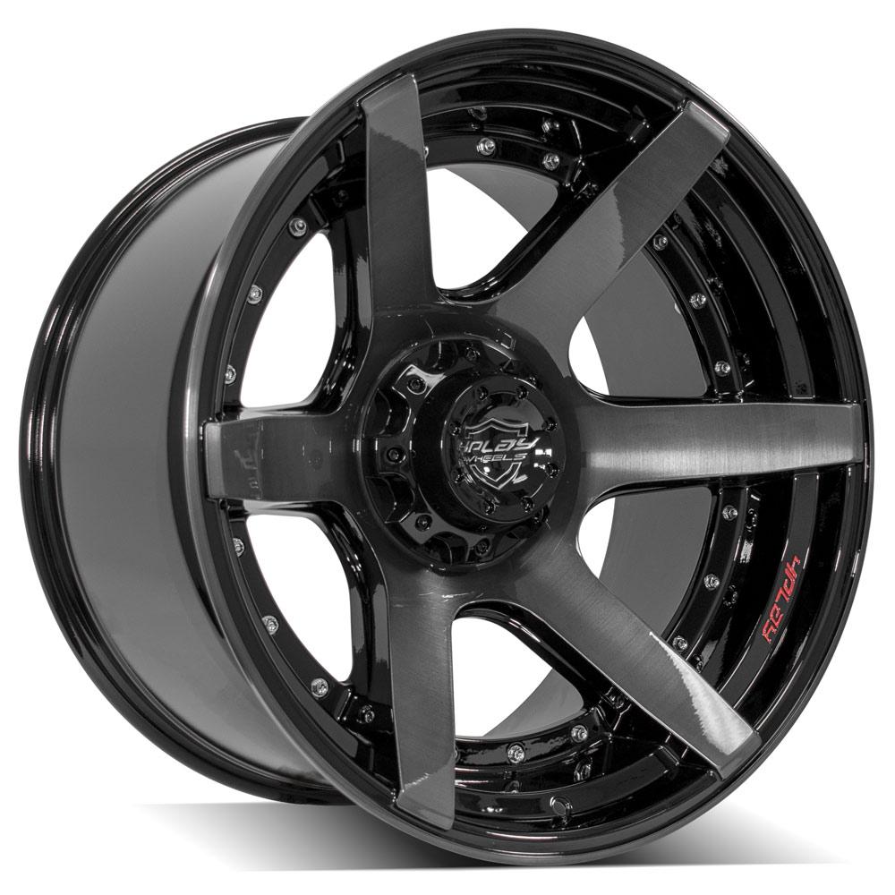 4Play Gen2 4P60 Gloss Black Wheels 22x12.0 - 5x127/5x139.7mm Bolt Pattern - Brushed Face & Tinted Clear Finish - 87.1mm Center Bore - Perfect for Off-Road Trucks & SUVs