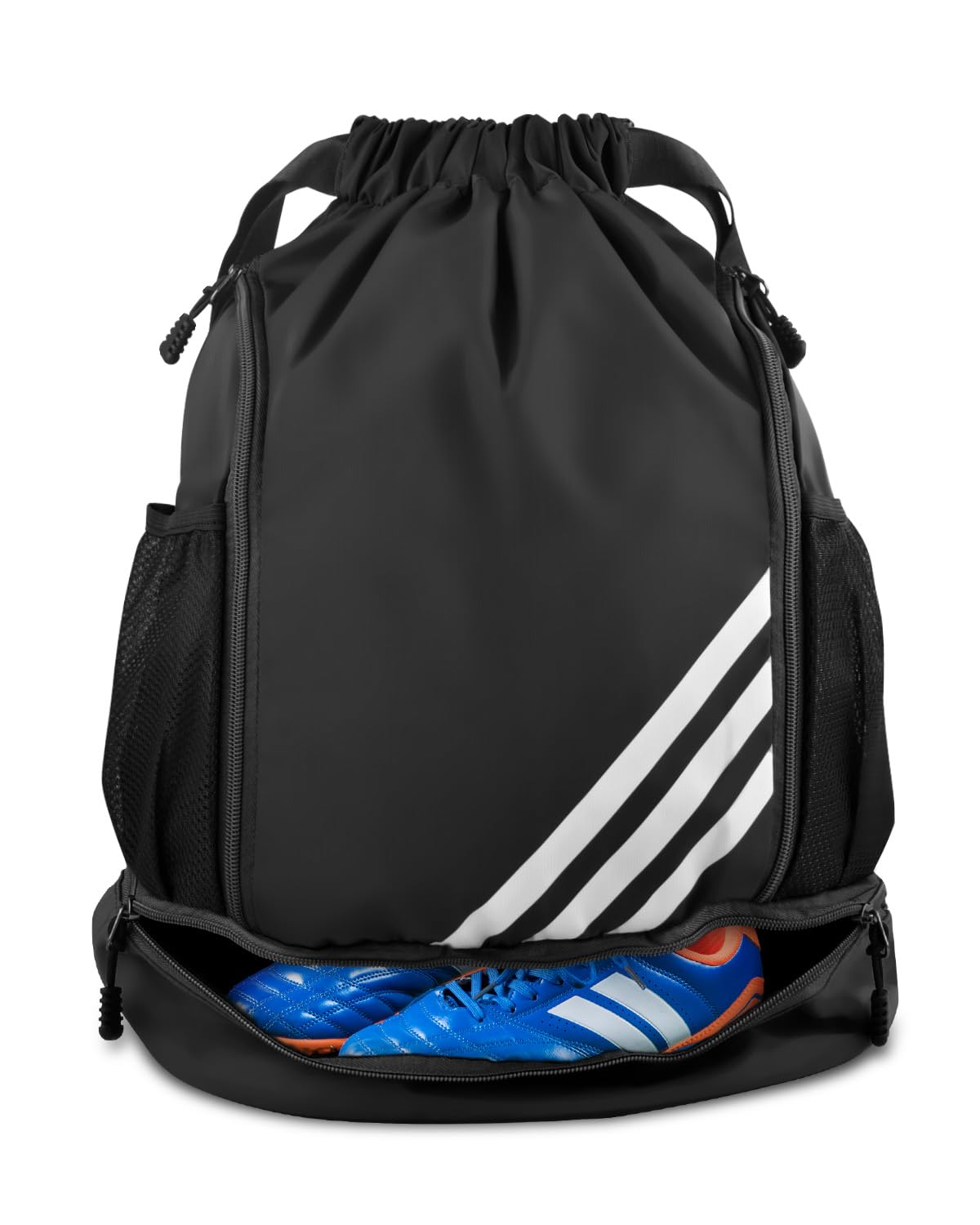 BROTOU Waterproof Sports Backpack with Shoe Compartment & Water Bottle Holder - Lightweight Drawstring Gym Bag for Running, Travel, Workout, and School | Perfect for Men and Women
