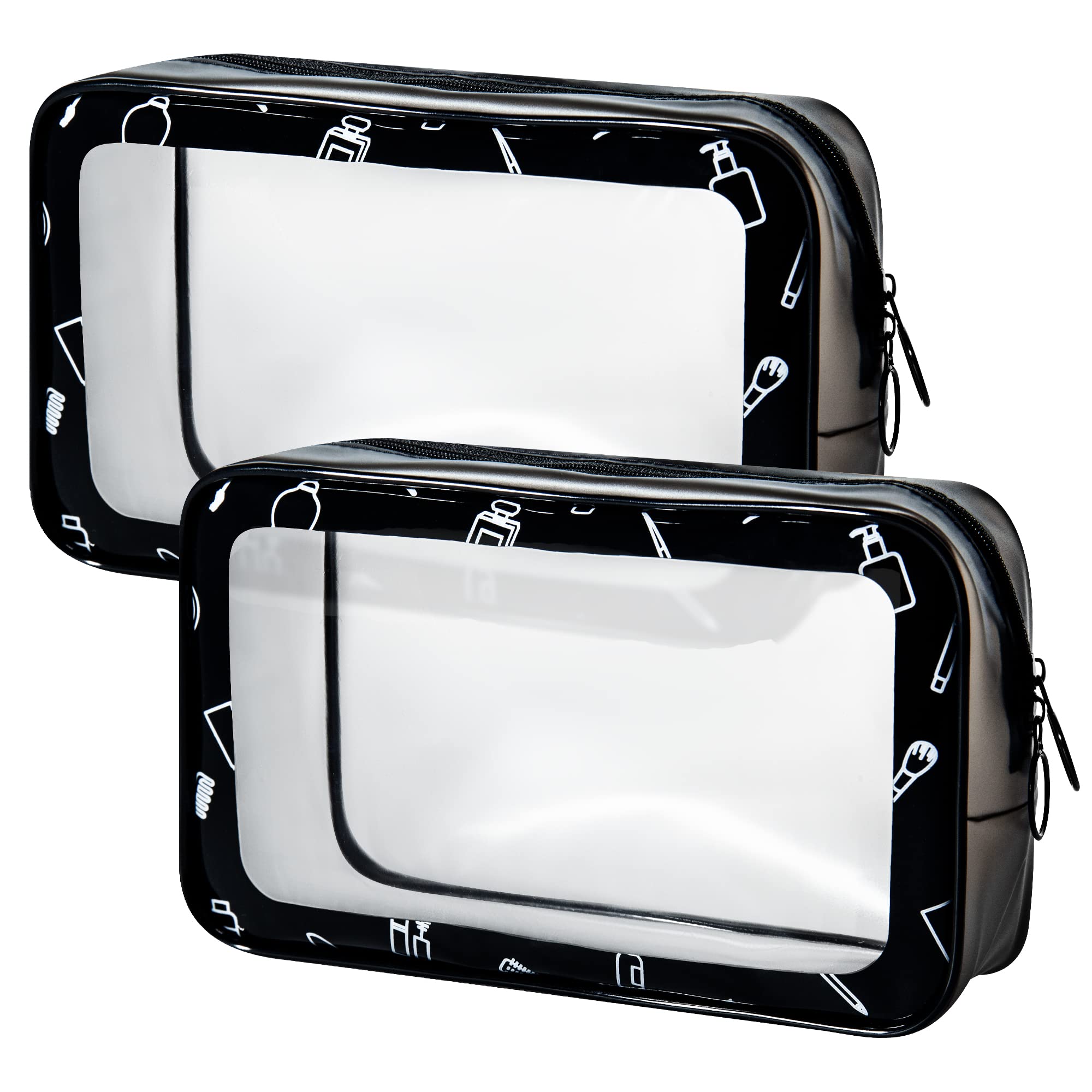 Horien Clear Travel Makeup Bag 2 Pack - TSA Approved Transparent PVC Cosmetic Organizer for Women, Small Toiletry Pouch for Carry On Essentials | Perfect for Airports, Gym & Weekend Getaways