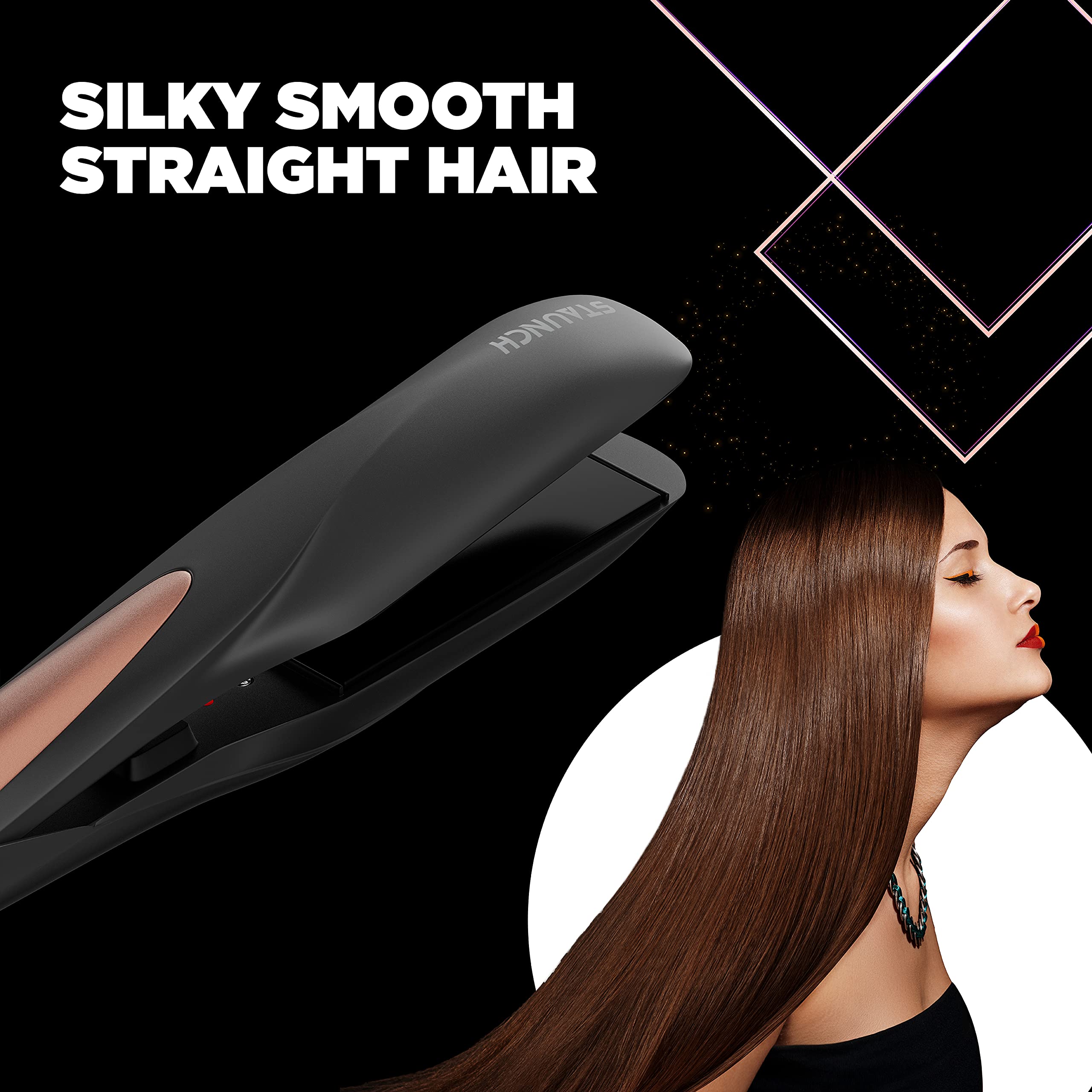 Staunch SHS1011 Professional Ceramic Flat Iron Hair Straightener - Rose Gold | Fast Heating for Smooth & Silky Hair | Perfect for Home Use, Travel & Salon Styling