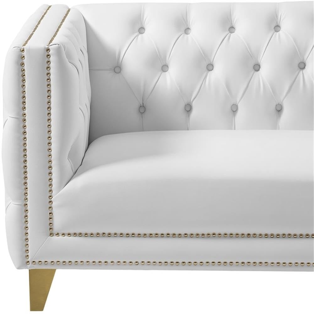 Trent Home Modern White Faux Leather & Iron Loveseat - Perfect for Living Room, Office or Small Space Decor