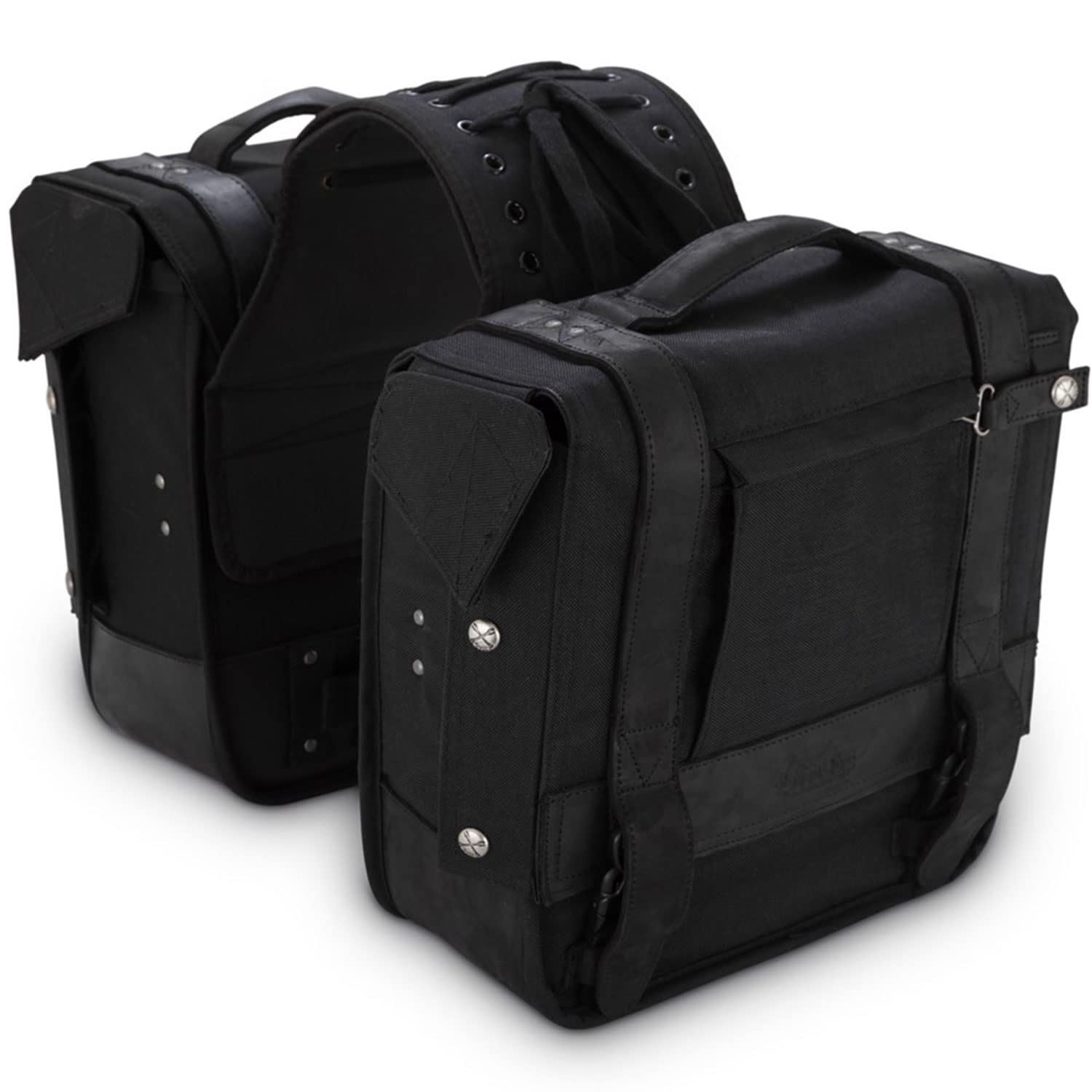 Burly Brand Voyager Genuine Leather Throw-over Saddlebags for Harley Davidson & Motorcycles - Dual Bags, Black (B15-1002B) - Perfect for Long Rides, Road Trips & Motorcycle Storage