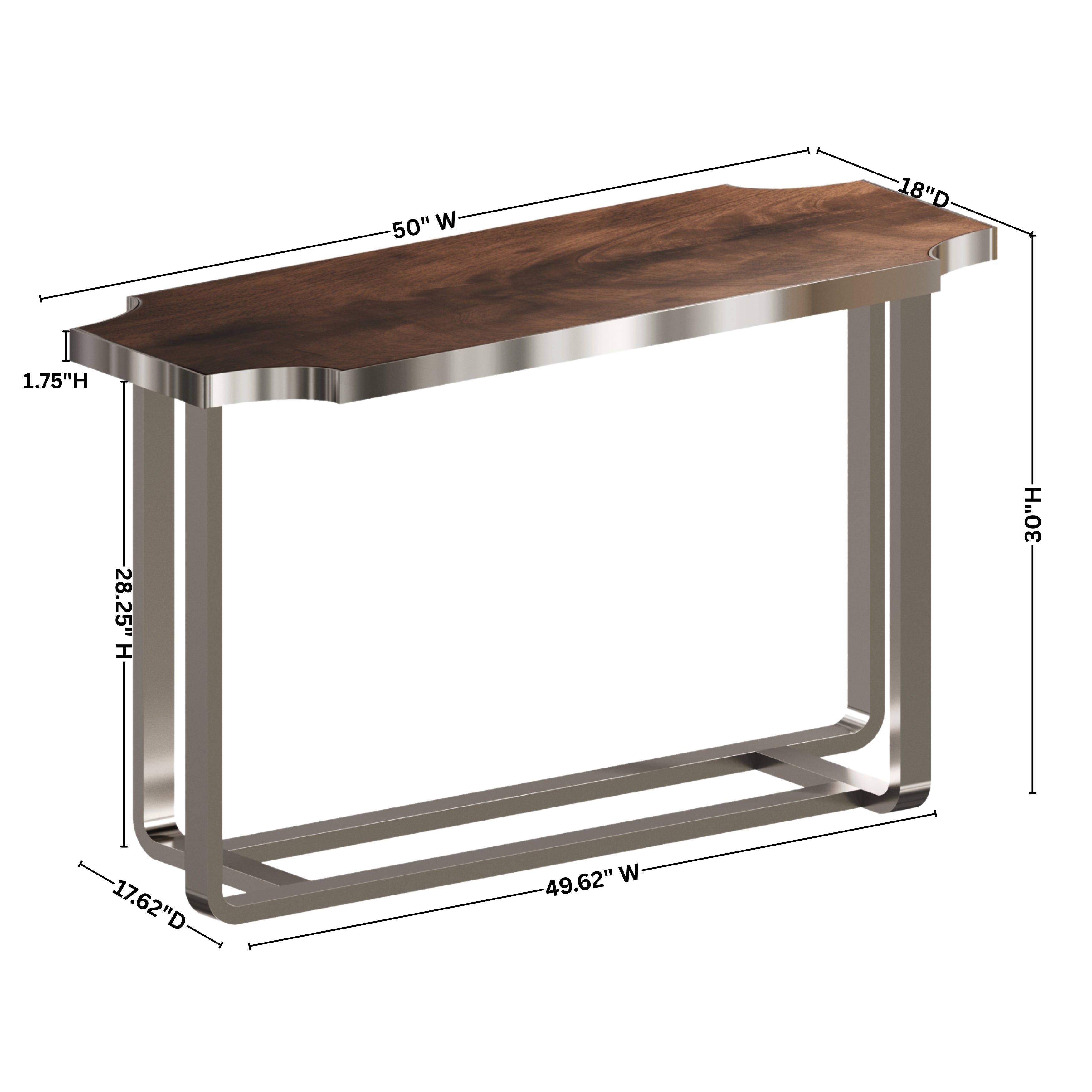 Roundhill Furniture Ruffin 50W Console Table - Brown Sofa Table for Living Room, Entryway & Hallway | Modern Narrow Entry Table with Sturdy Metal Base