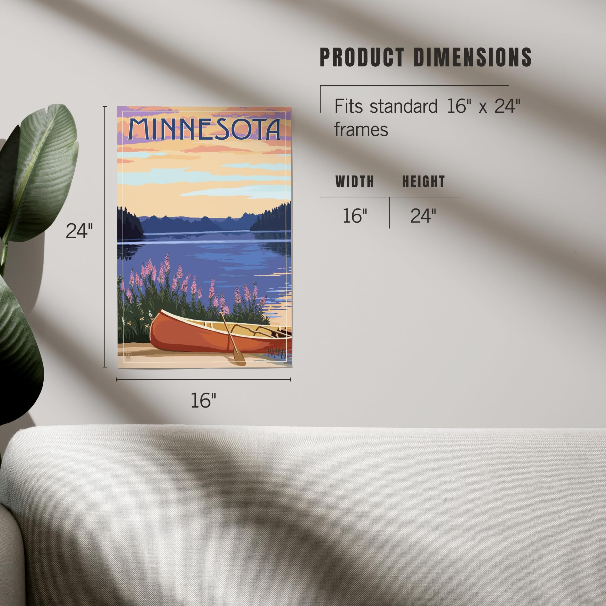 Lantern Press 16x24 Inch Giclee Art Print - Minnesota Canoe Lake Landscape Wall Decor | Perfect for Living Room, Bedroom & Office