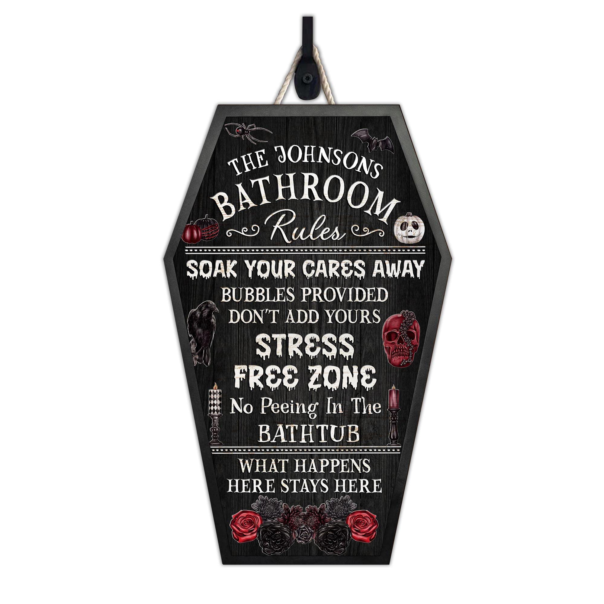 Personalized Halloween Bathroom Signs - Coffin Wood Decor 8