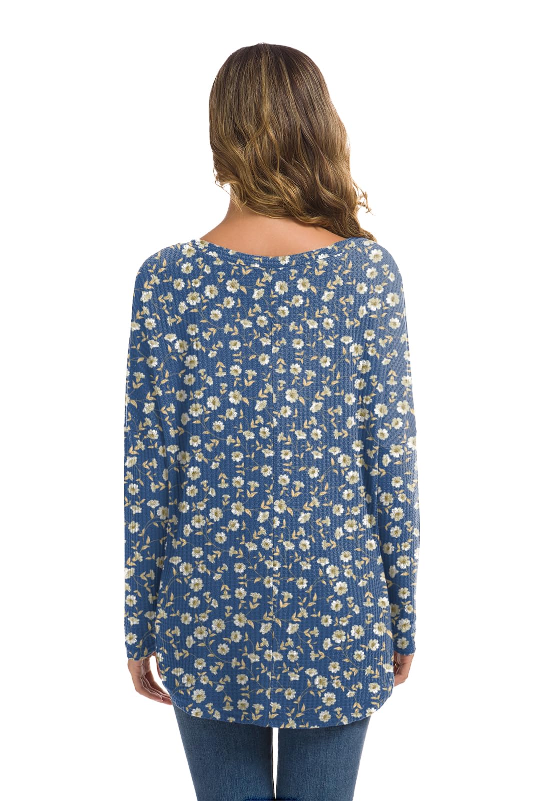 IWOLLENCE Women's Waffle Knit Tunic Blouse - Loose Fit Batwing Sleeve Henley Top with Tie Knot Detail | Casual Office Wear & Weekend Outfits