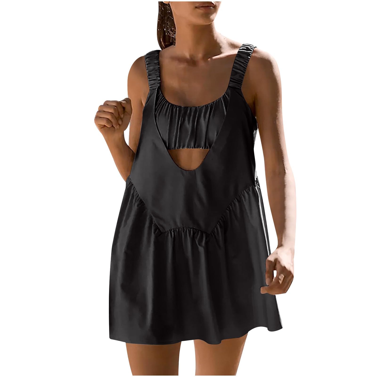 Women's Athletic Dress - Casual Summer Tennis Dress with Built-In Bra, Solid Hollow Out & Loose Strap Workout Outfit | Perfect for Yoga, Gym, Running & Beach Wear