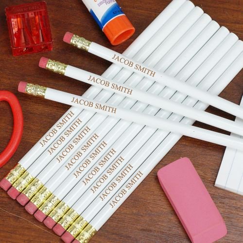 Personalized Engraved White School Pencils - Pack of 12 | Custom Name Pencils for Teachers, Students & Back to School Supplies | Perfect for Classroom Rewards, Gifts & Party Favors