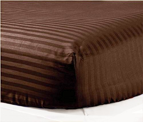 Premium 100% Giza Egyptian Cotton Fitted Sheet - Chocolate Stripe California King Size (1PC) - 1000 Thread Count Luxury Bedding - Deep Pocket Fits Mattress Up to 18