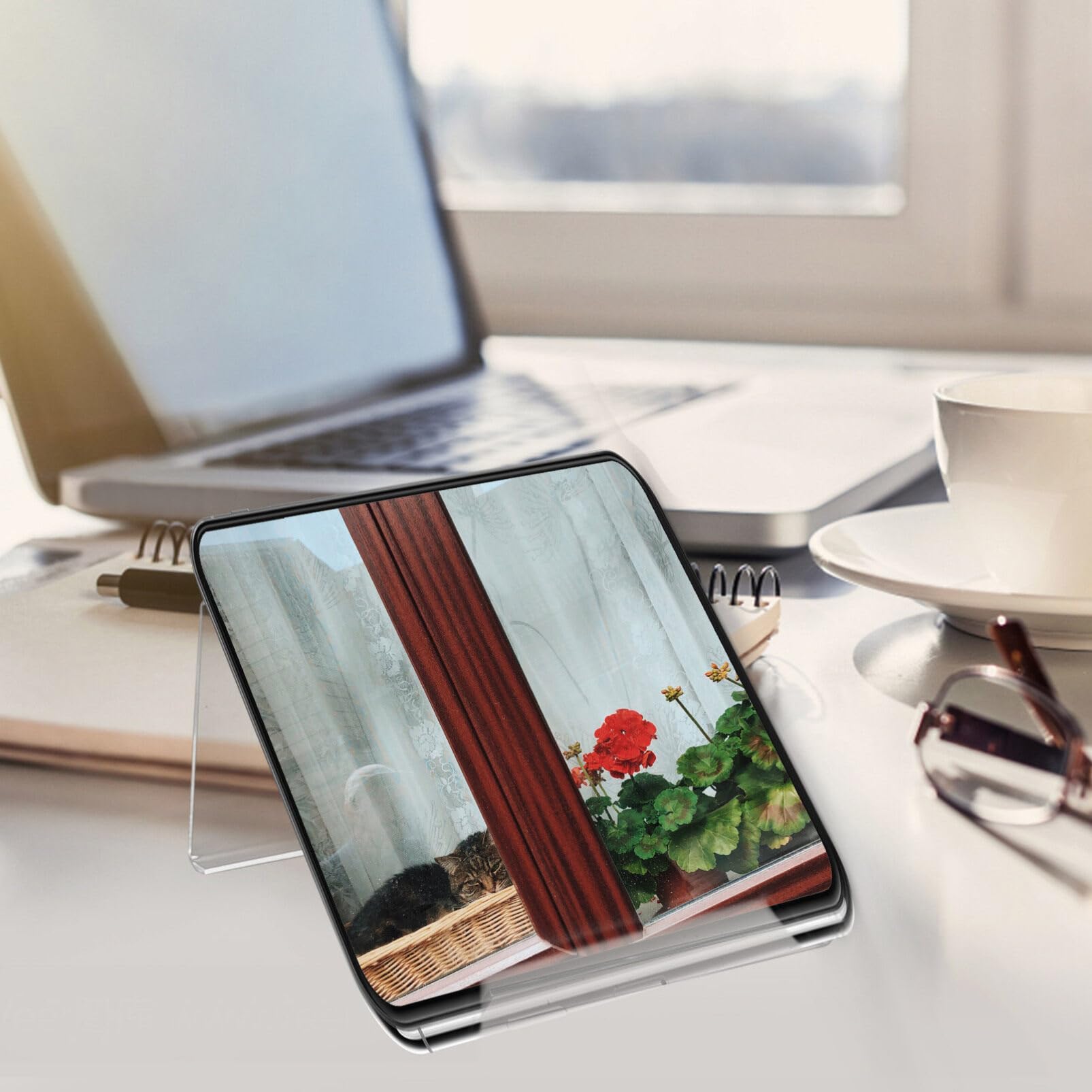 Acrylic Phone Stand Holder for iPhone, Android, Landline & Tablet - Adjustable Desktop Organizer for Office, Home, Kitchen, Bedroom (Perfect for Video Calls, Reading & Hands-Free Viewing)