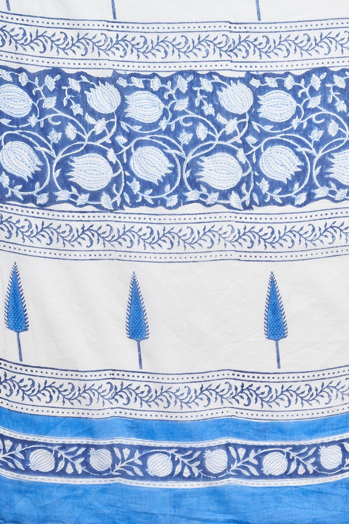 Handmade Botanical Blue Block Printed Cotton Saree | Traditional Indian Women's Dress | Perfect for Weddings, Festivals & Cultural Events