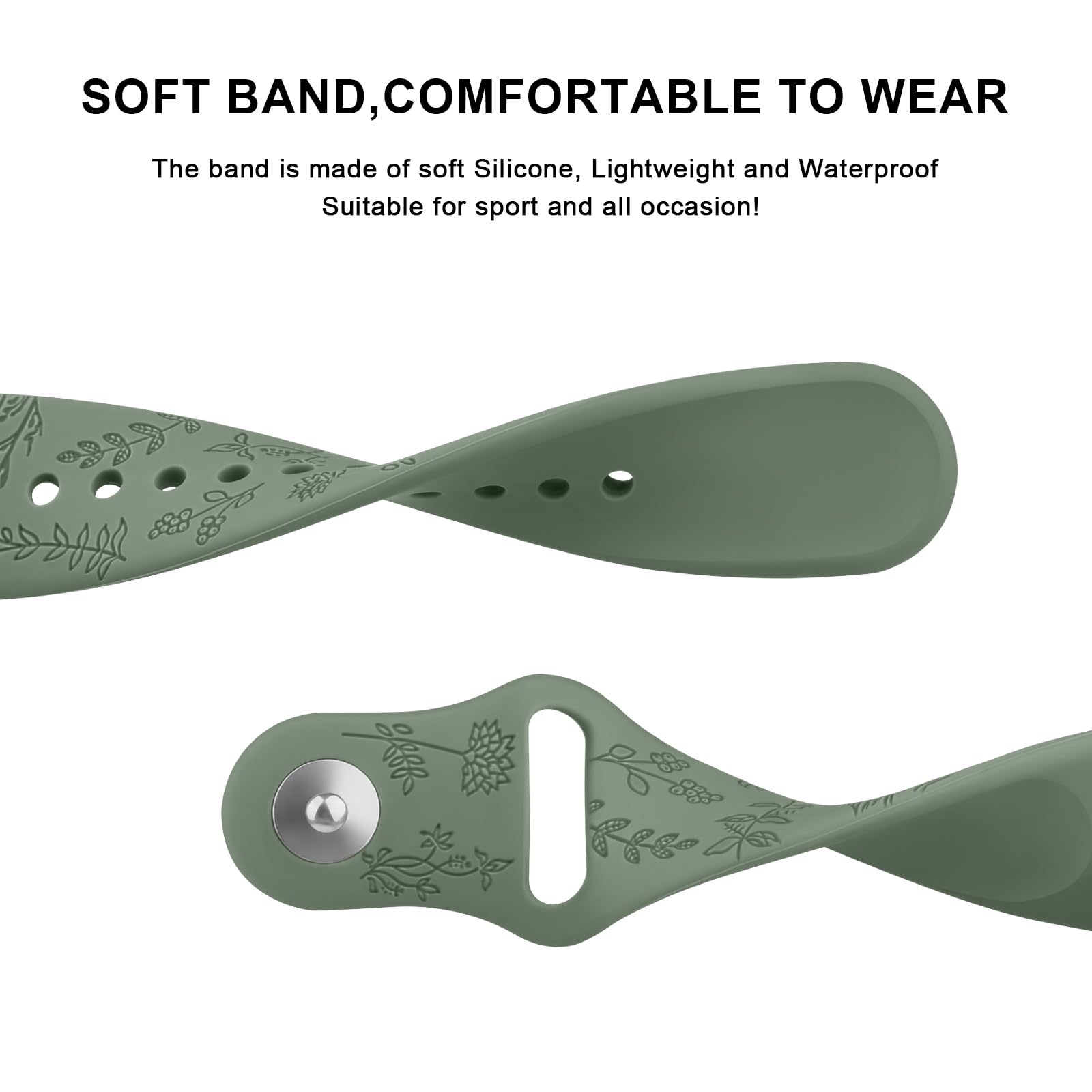 Vancle Floral Engraved Silicone Replacement Band for Fitbit Versa 4/3, Sense 2/Sense - Soft Comfortable Strap for Women & Men - Perfect for Workouts, Daily Wear & Smartwatch Accessorizing