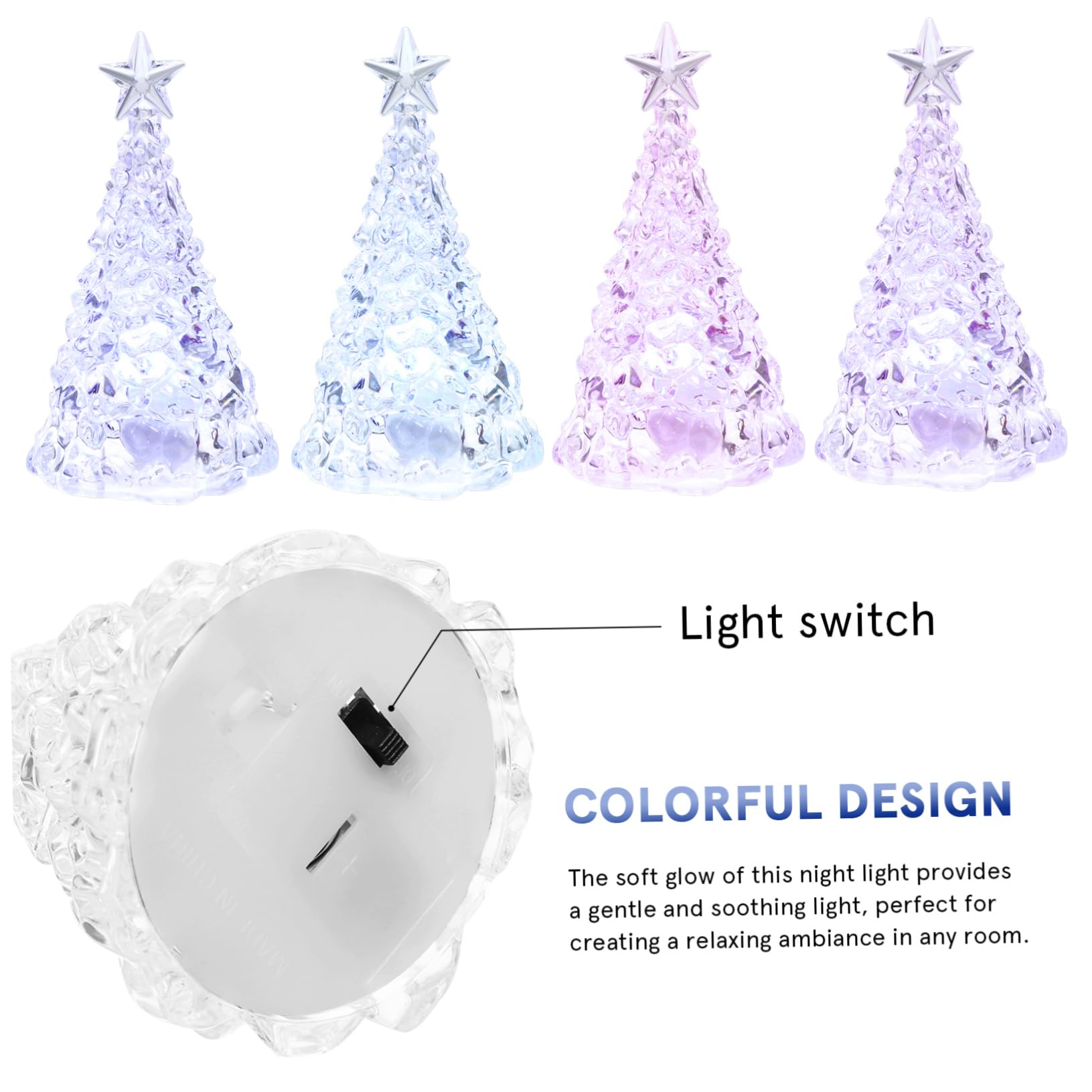 BESPORTBLE 4 Pack LED Christmas Tree Night Lights - Soft Glow Decorative Glitter Trees for Table & Bedside - Perfect for Bedrooms, Living Rooms & Holiday Decor