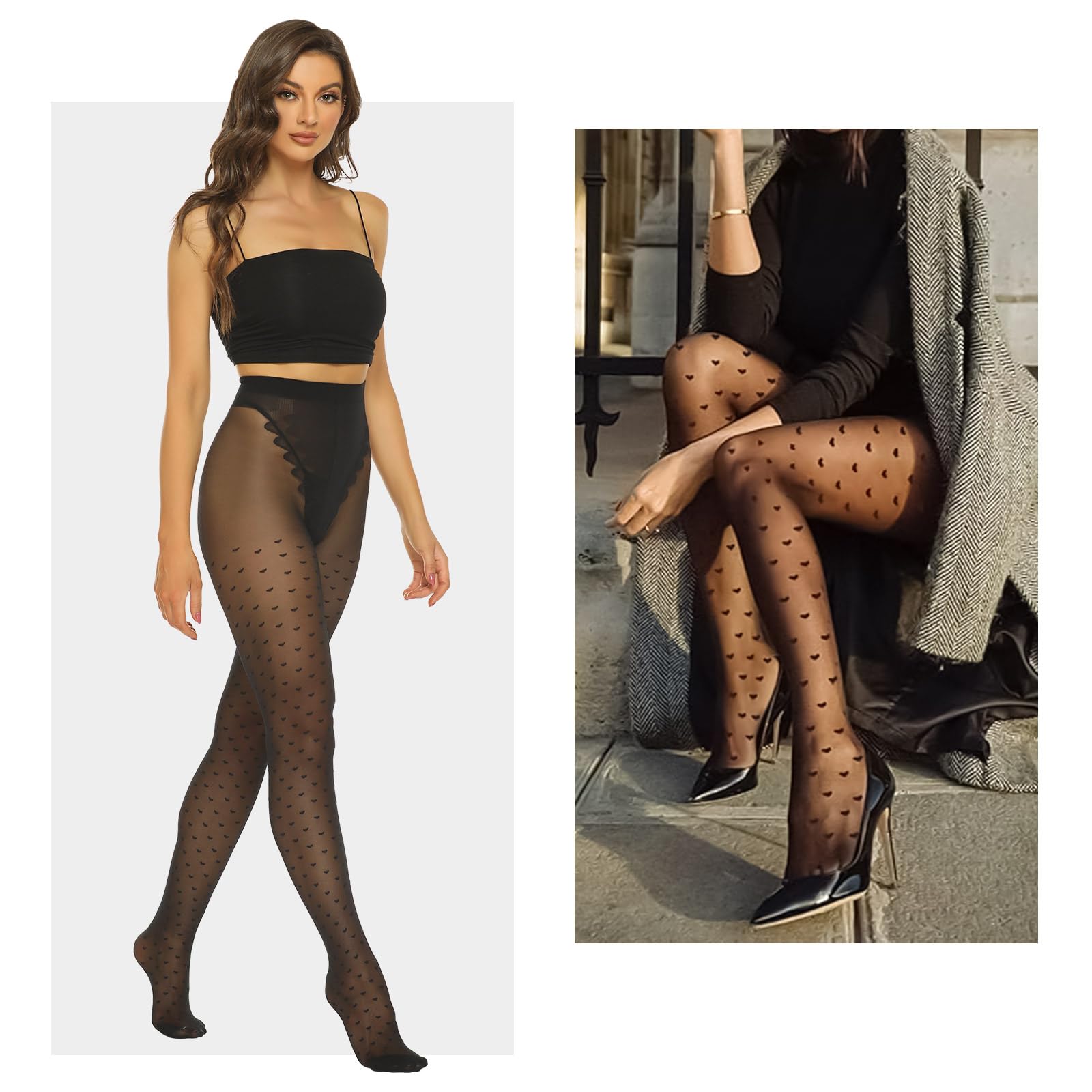 MANZI Women's 20 Denier Sheer Patterned Tights - Elegant Pantyhose Stockings for Daily Wear, Office & Special Occasions