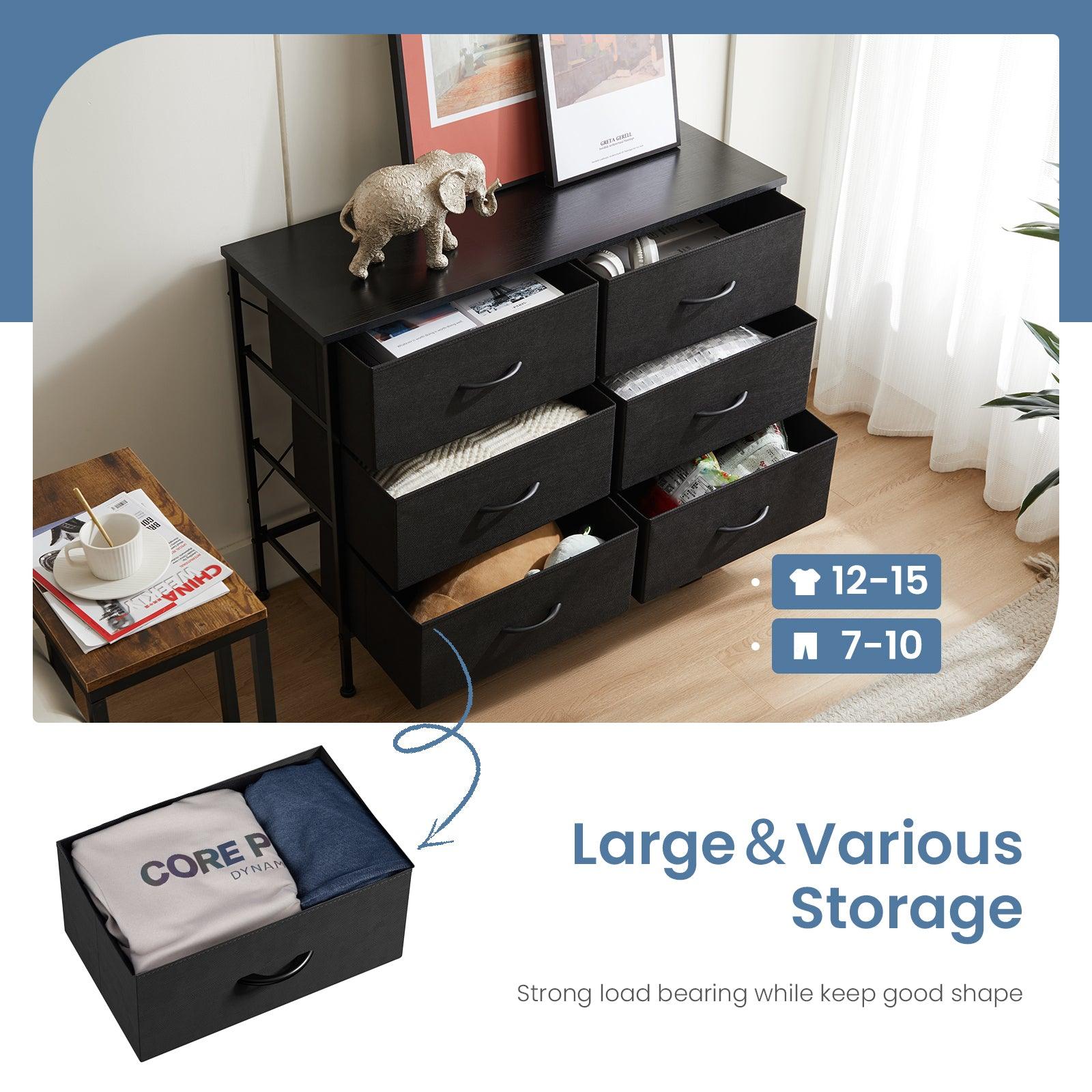 6-Drawer Wide Fabric Dresser for Bedroom with Metal Frame & Wooden Top - Sturdy TV Stand & Clothes Storage Organizer - Perfect for Master Bedroom, Guest Room & Dorm Organization