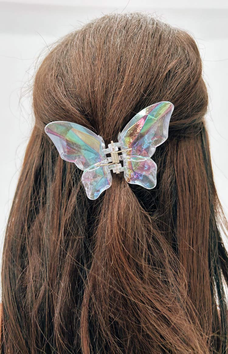 Butterfly Iridescent Hair Claw Clip for Women - Shimmering Hair Accessory for Ponytails, Buns & Updos - Perfect for Parties, Weddings & Everyday Wear