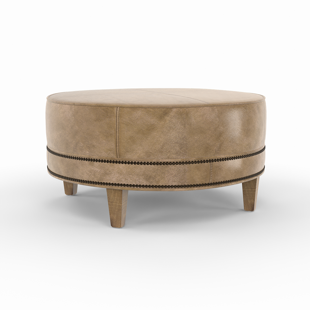 Medium Round Leather Ottoman - Soft & Stylish Footrest, Pouf, or Extra Seating - Perfect for Living Room, Bedroom, or Office Decor