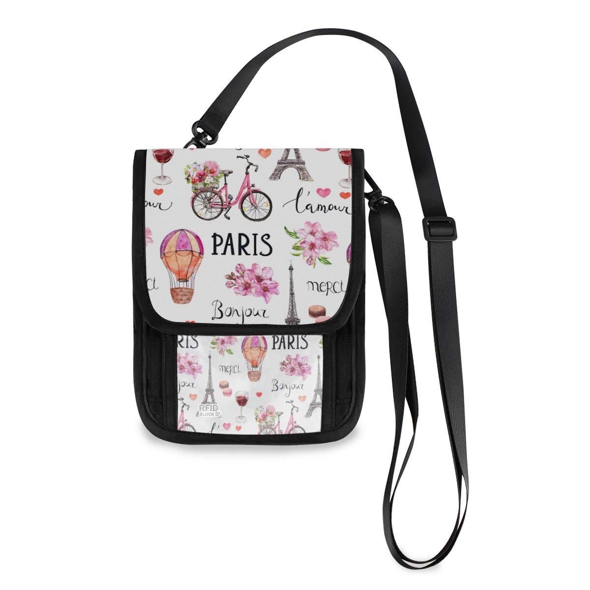 RFID Blocking Travel Neck Wallet - Paris Style Floral Passport Holder for Women & Men, Waterproof Neck Pouch for Cash, Cards & Documents | Perfect for Airports, Sightseeing & Secure Travel Accessories