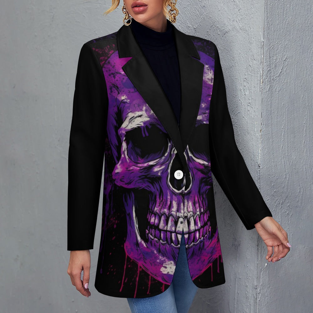 Trendy Purple Splatter Skull Print Casual Blazer for Men - Perfect for Halloween Parties, Cosplay & Streetwear Fashion