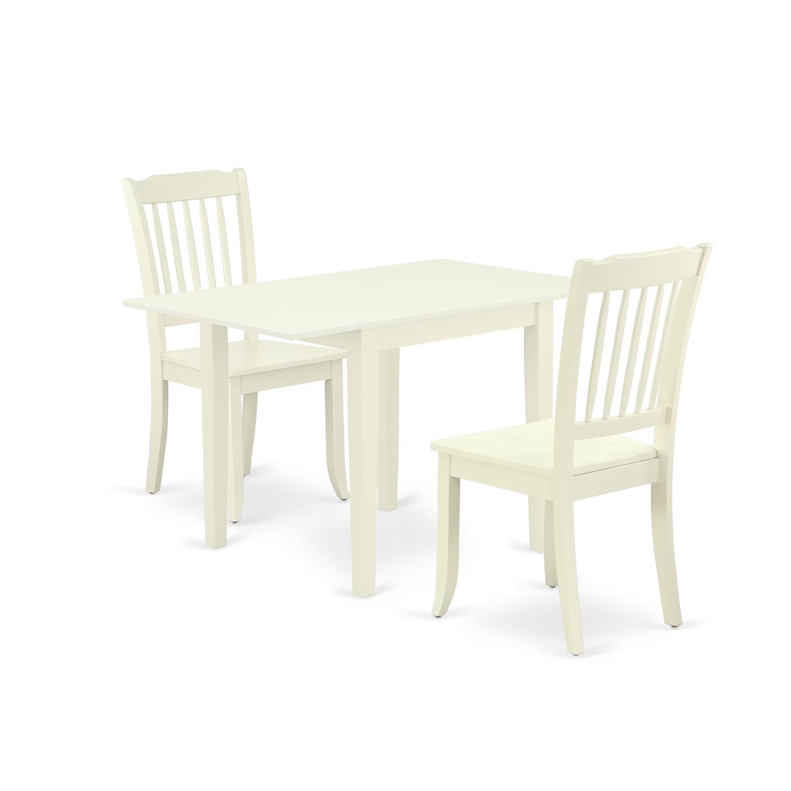 East West Furniture NDDA3-LWH-W 3-Piece Kitchen Table & Chairs Set - 30x48 Inch Rectangle Dining Table with Drop Leaf & 2 Matching Chairs in Linen White | Perfect for Small Spaces, Breakfast Nooks & Cozy Dining Areas