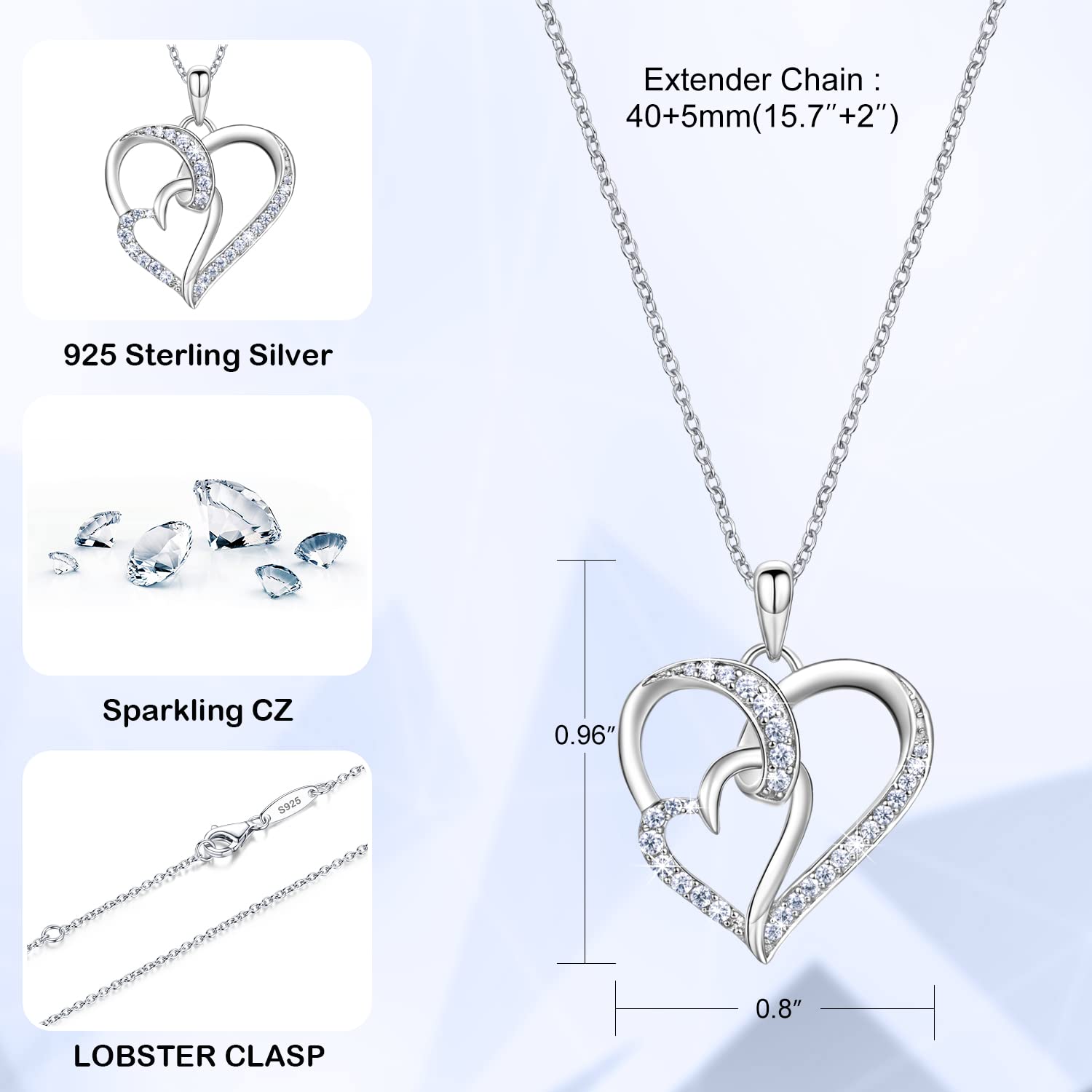925 Sterling Silver Heart Necklace for Mom - Elegant Mother Daughter Jewelry Gift for Birthday, Anniversary & Special Occasions | Perfect for Everyday Wear, Date Nights & Heartfelt Moments