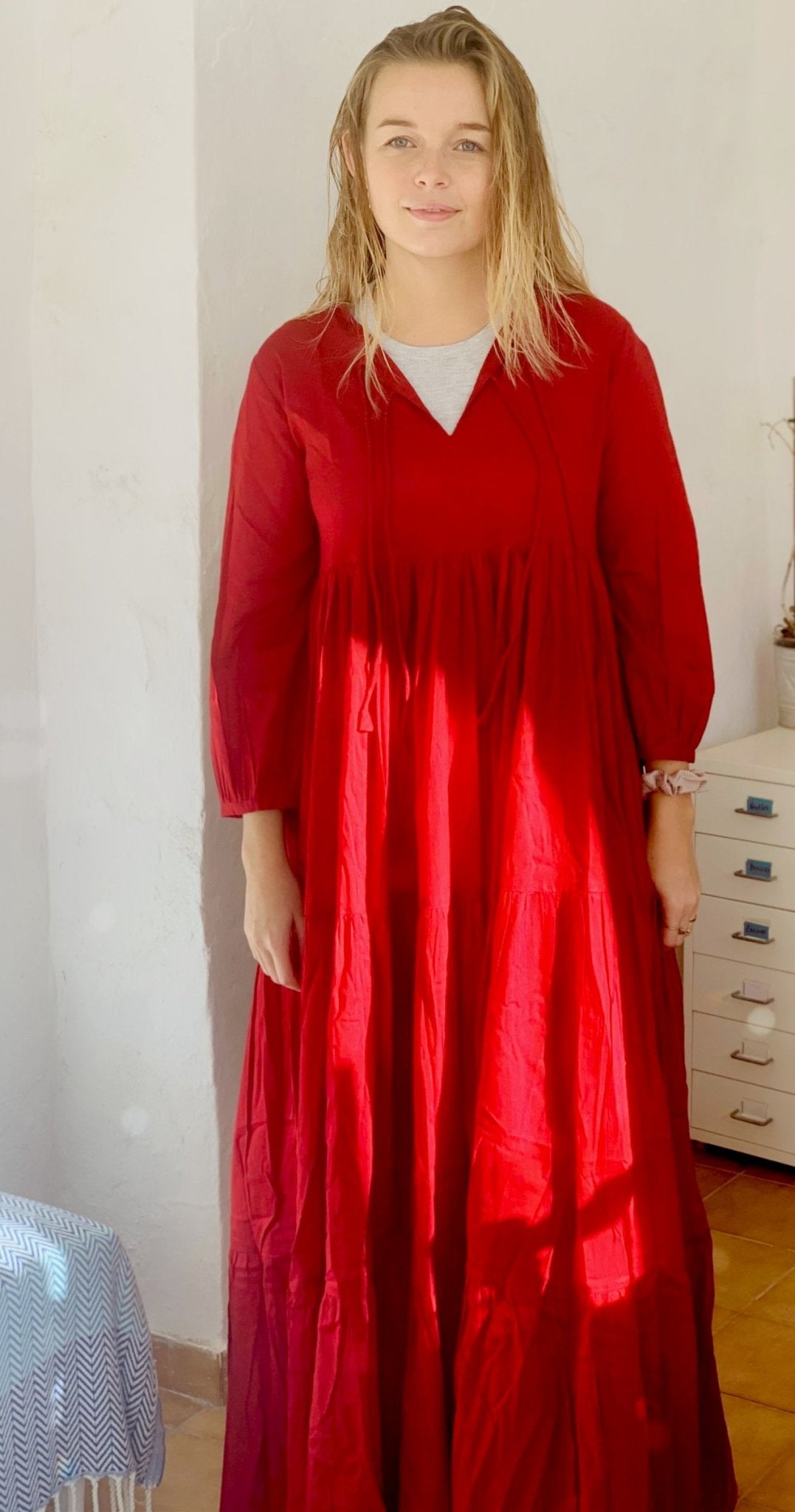 Boho Maxi Dress for Women - Red Flowy Long Dress with Bohemian Style, Perfect for Beach, Festival, and Summer Vacation