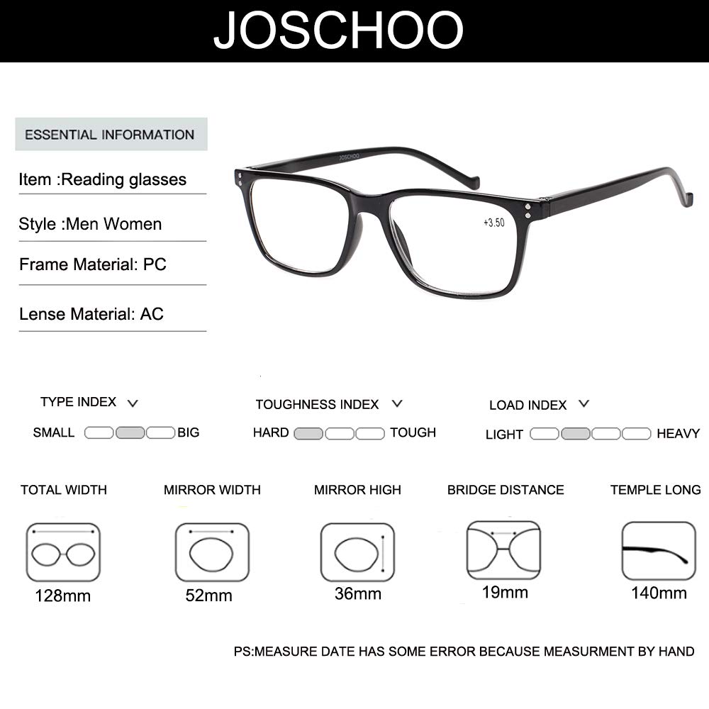 JOSCHOO 5 Pack Reading Glasses for Men & Women - Spring Hinges, Comfortable Lightweight Readers (1.25 Magnification, Black) - Perfect for Reading Books, Crafts & Computer Work