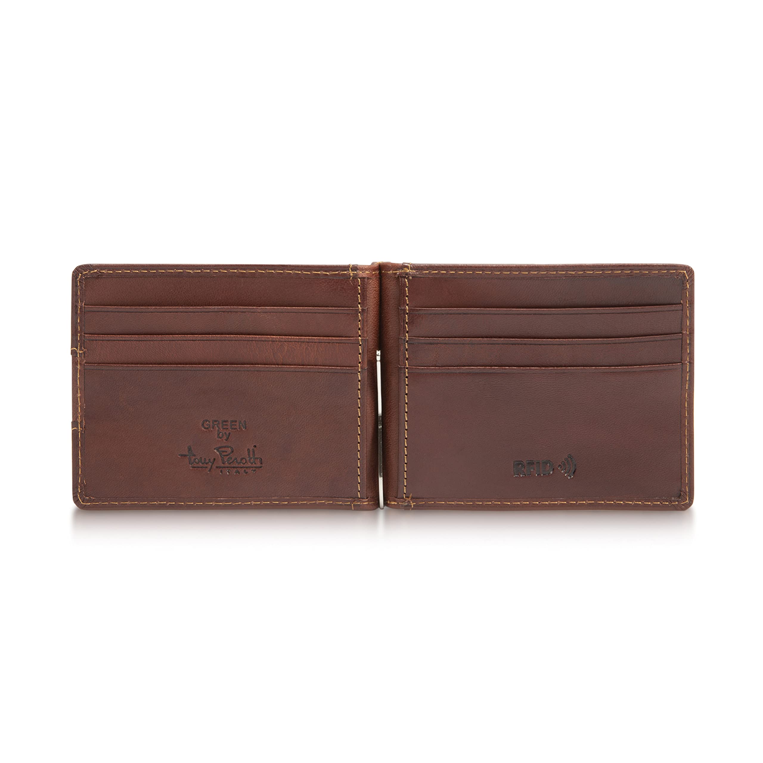 Tony Perotti Italian Leather Slim Money Clip Wallet for Men - RFID Blocking Bifold Ultra Thin Credit Card Holder with ID Window - Eco-Friendly Full Grain Leather Made in Italy | Perfect for Business, Travel & Everyday Use