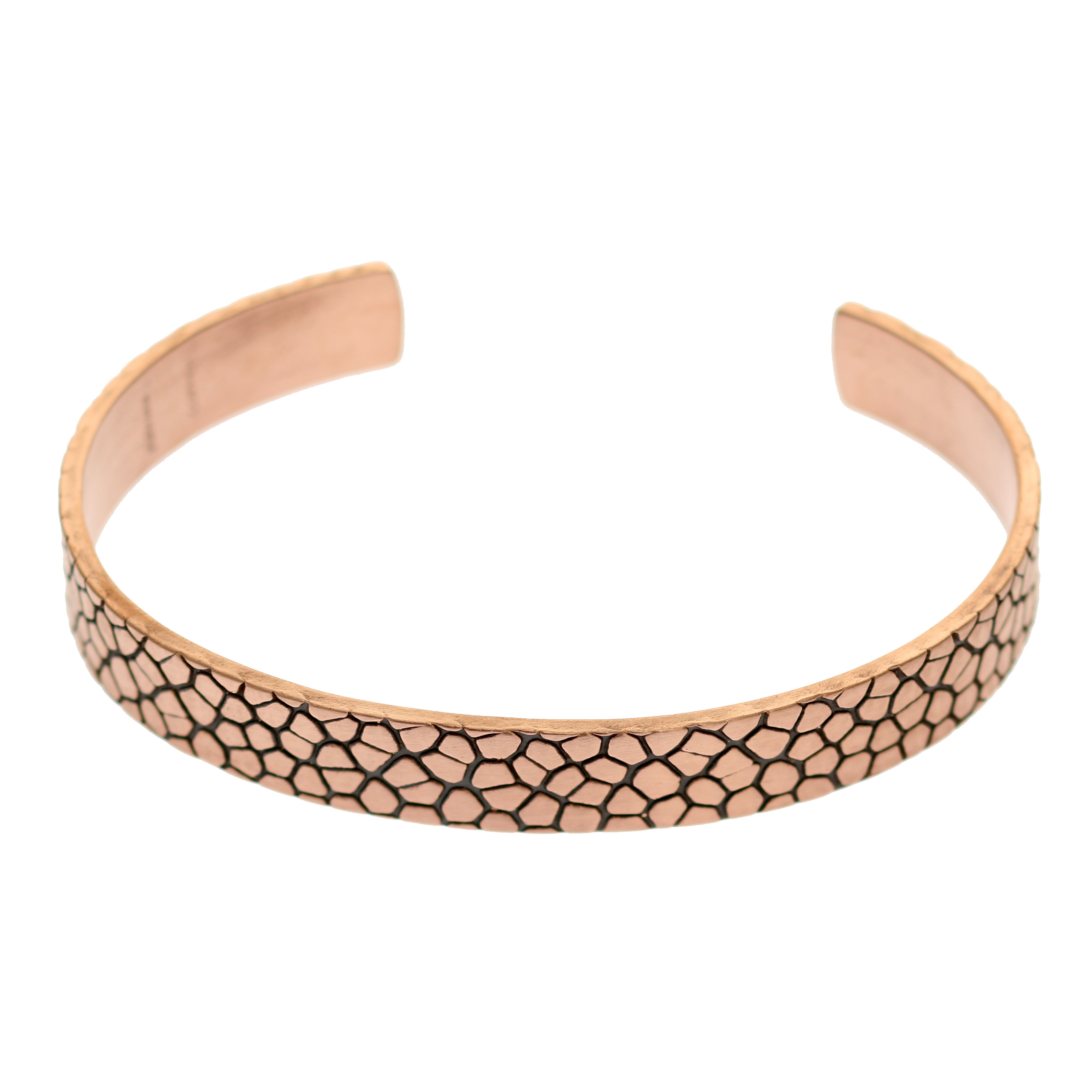 Men's Solid Copper Cuff Bracelet - 10mm Wide Embossed Snakeskin Design - Perfect for Casual Wear, Gifts & Special Occasions