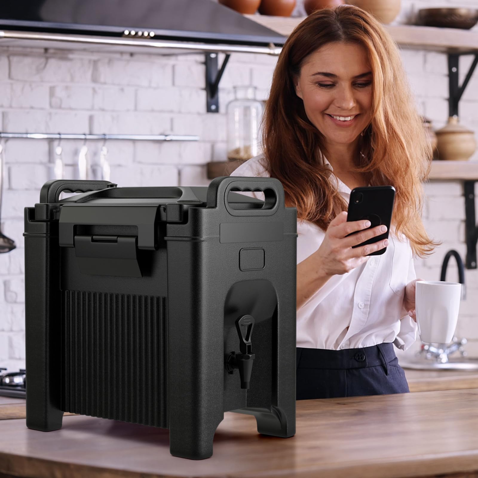 COSTWAY 2.5 Gallon Insulated Beverage Dispenser | Hot & Cold Drink Server with Handles | Food-Grade LLDPE Material | Keeps Chocolate, Tea, Coffee Warm | Perfect for Parties, Catering, Events, and Outdoor Gatherings | Black